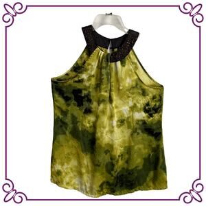 Apt. 9 Chartreuse & Black Sleeveless Round Sequin Collar Blouse Medium